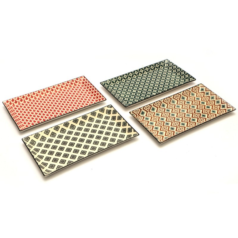 Set di vassoi Mosaik in Porcellana per servizio aperitivi 23.7x12 cm 4pz